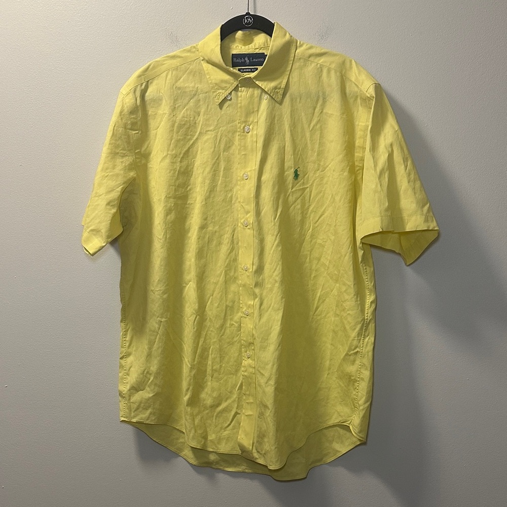 Ralph Lauren Men’s Yellow Classic Fit Short Sleeve Button Down Shirt Sz L